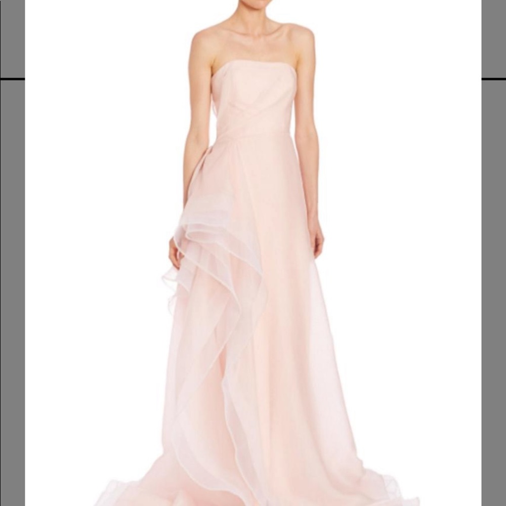 Pamella Roland Pink Ruffled Silk Organza Gown